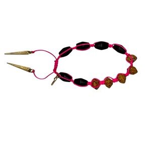 Macramé Sliding Knot Bracelet- Pink String Black Cork + Gold Charms - Rachel Roy